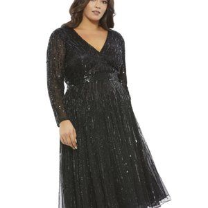 SEQUINED V-NECK TEA LENGTH COCKTAIL DRESS (PLUS)